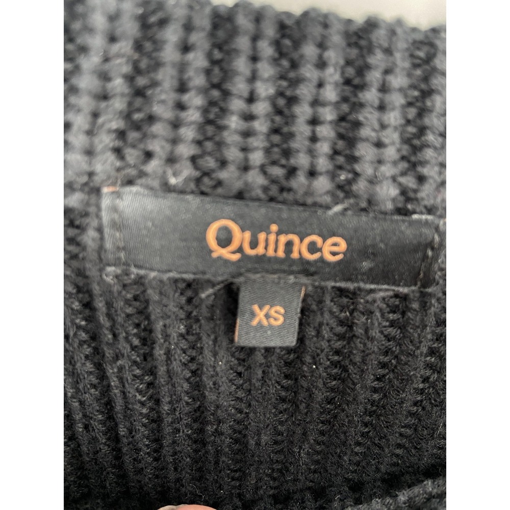 Quince Sweater Womens XS Black Organic Fisherman Crew Chunky Knit Pullover - Picture 3 of 7